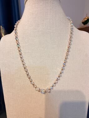 Vintage Aurora Borealis Crystal Bead Necklace 23”